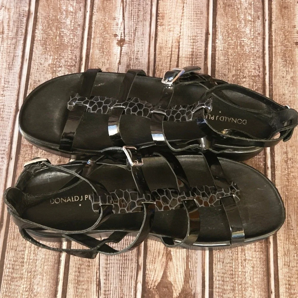 Sz 9 M Donald J Pliner Fritz Black Patent Platform Gladiator Sandals VGUC!